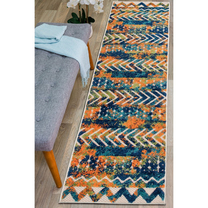 Tappeto per interni/esterni con strisce moderne e motivi geometrici sbiaditi della World Rug Gallery