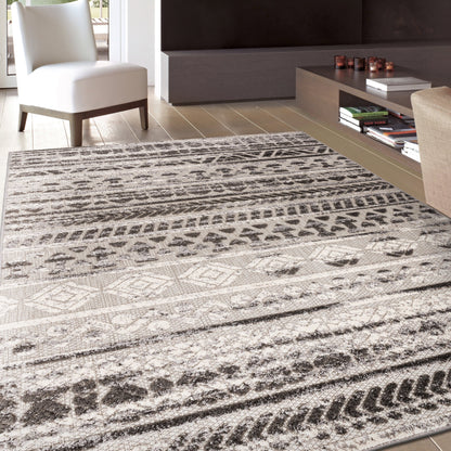 Tappeto per interni/esterni con strisce moderne e motivi geometrici sbiaditi della World Rug Gallery