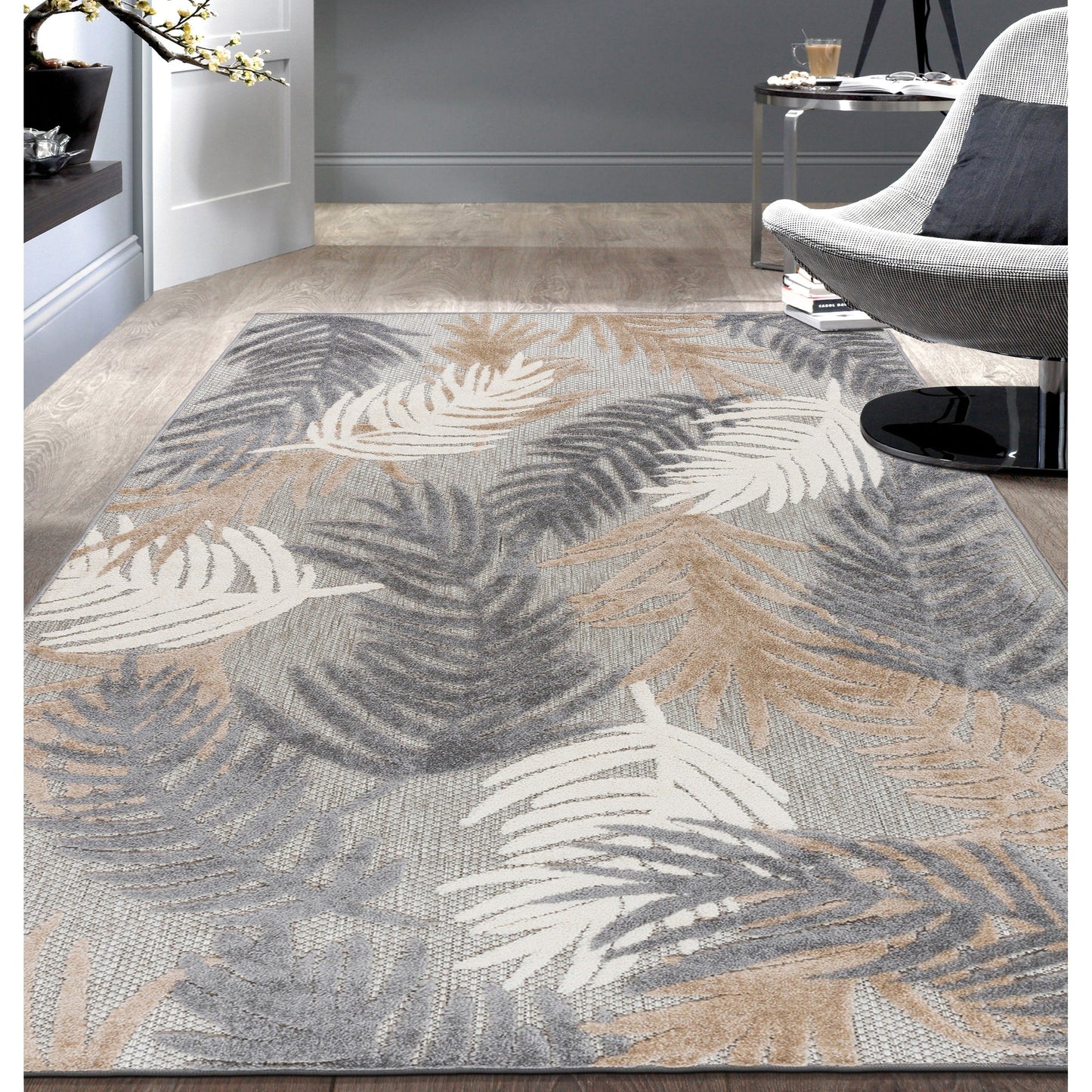 World Rug Gallery Tappeto moderno per interni/esterni con motivi floreali tropicali