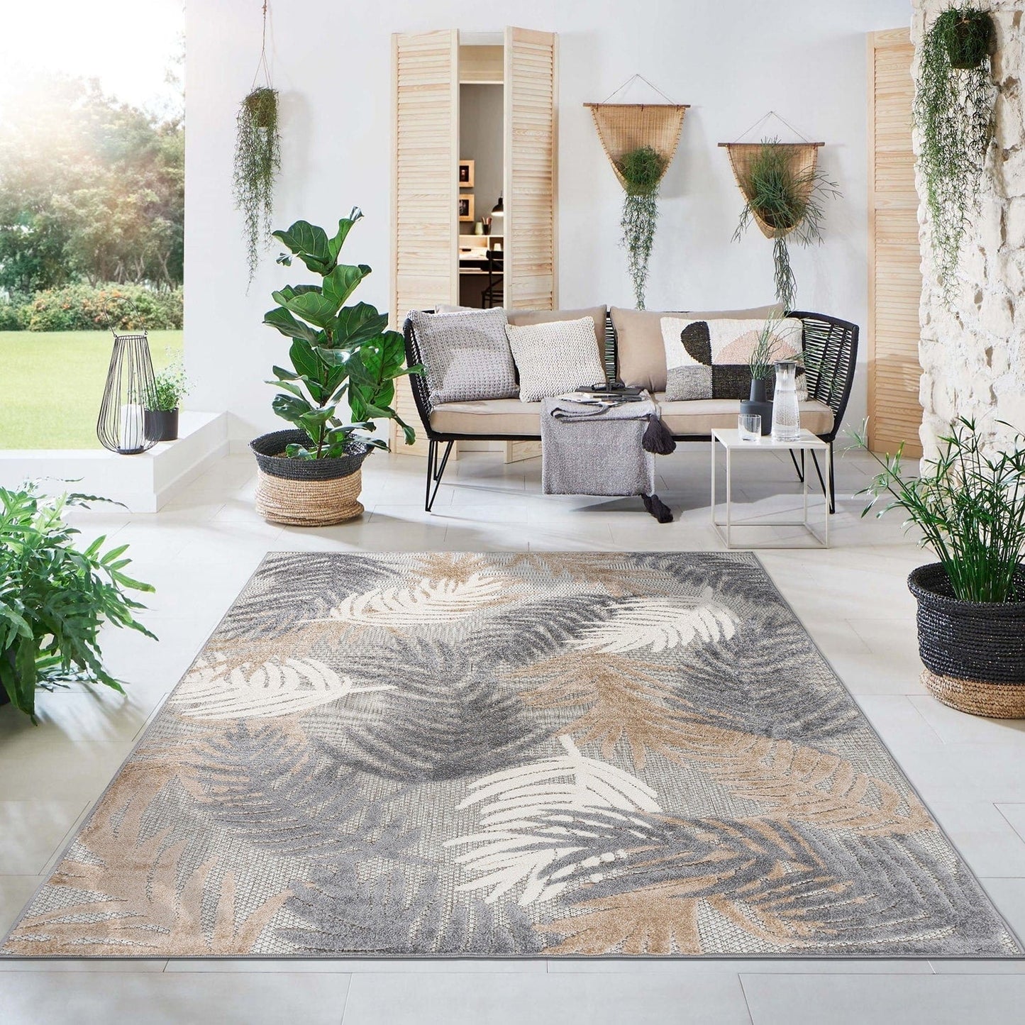 World Rug Gallery Tappeto moderno per interni/esterni con motivi floreali tropicali