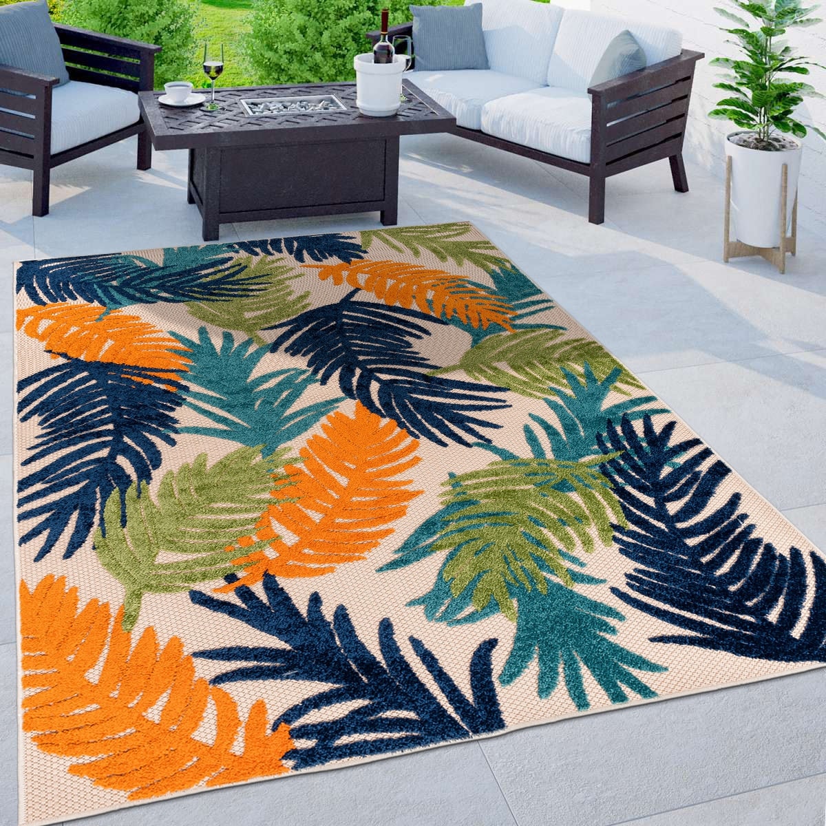 World Rug Gallery Tappeto moderno per interni/esterni con motivi floreali tropicali