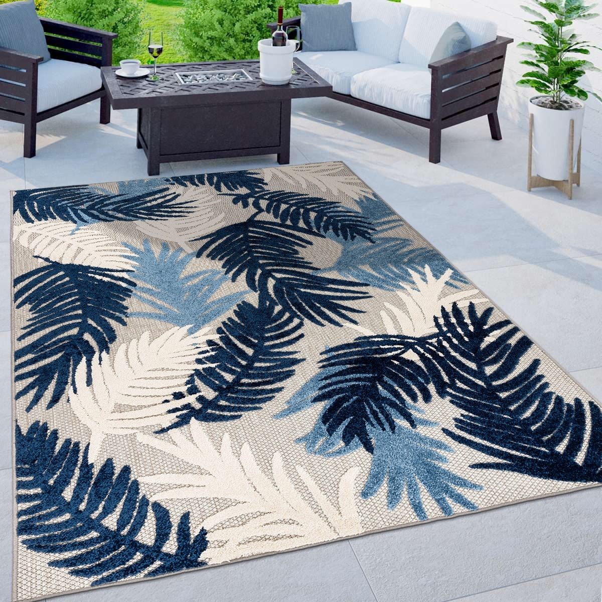 World Rug Gallery Tappeto moderno per interni/esterni con motivi floreali tropicali