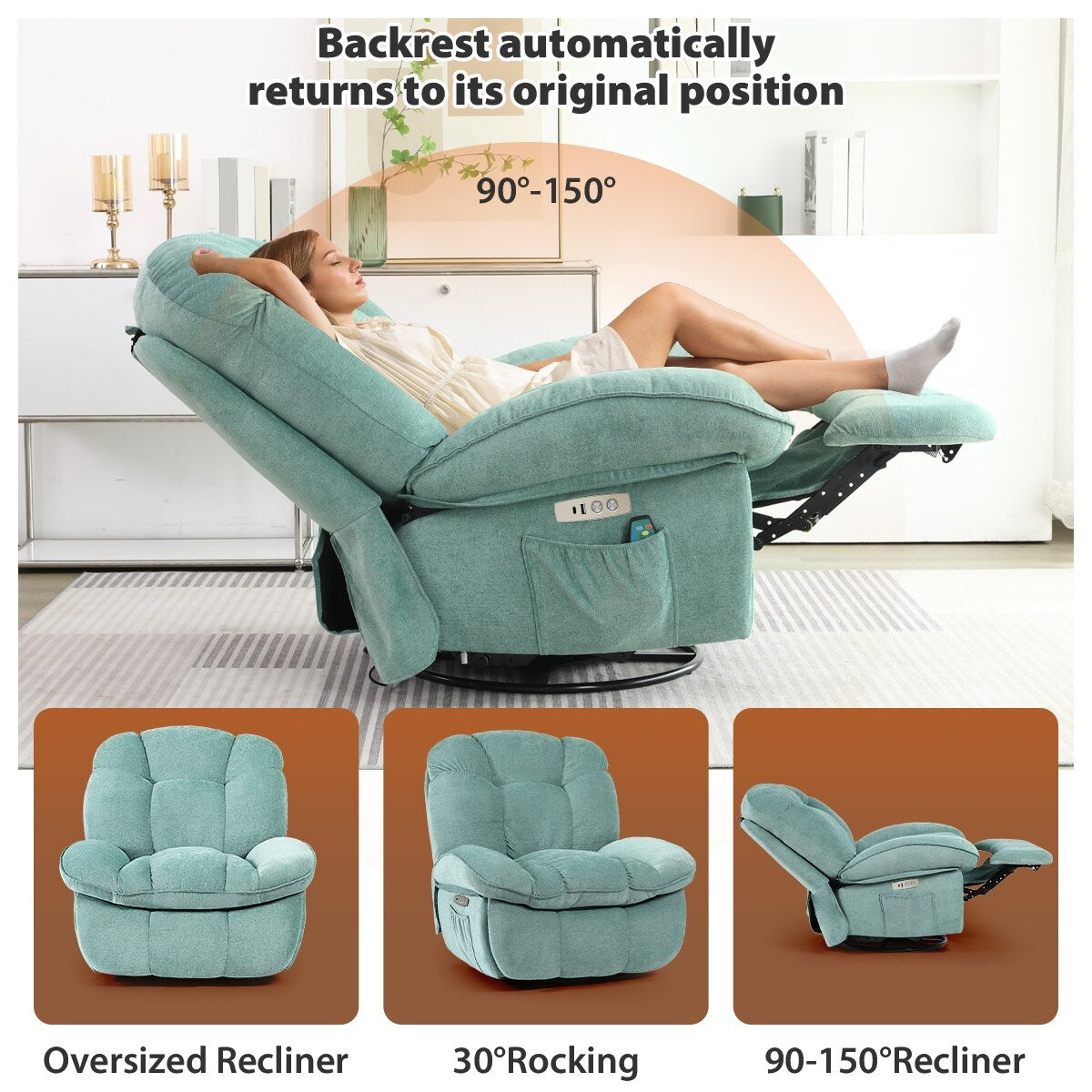 Poltrona reclinabile elettrica XINMICS, poltrona reclinabile massaggiante con riscaldamento, poltrone reclinabili girevoli moderne per adulti con USB