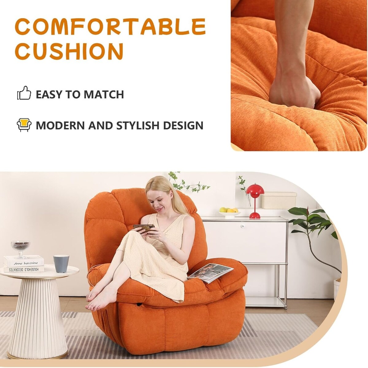 Poltrona reclinabile girevole elettrica XINMICS, poltrone reclinabili massaggianti con riscaldamento, USB, USB-C e tasca laterale