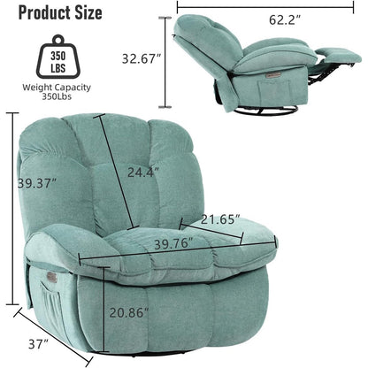 Poltrona reclinabile girevole elettrica XINMICS, poltrone reclinabili massaggianti con riscaldamento, USB, USB-C e tasca laterale