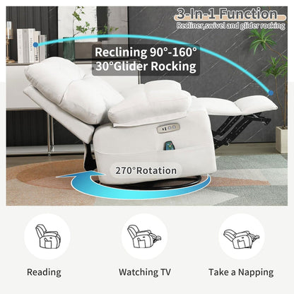 Poltrona reclinabile girevole XINMICS, poltrona reclinabile elettrica Glider con massaggio e riscaldamento