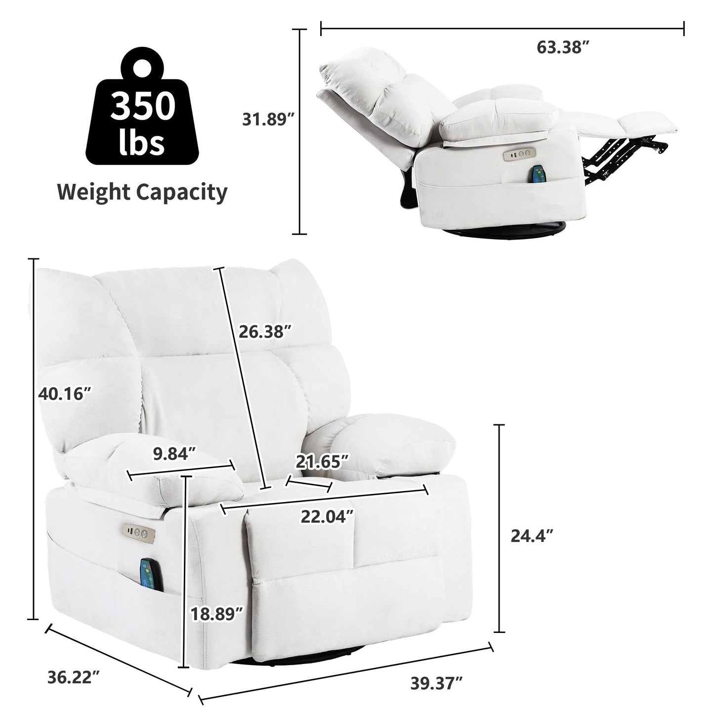 Poltrona reclinabile girevole XINMICS, poltrona reclinabile elettrica Glider con massaggio e riscaldamento