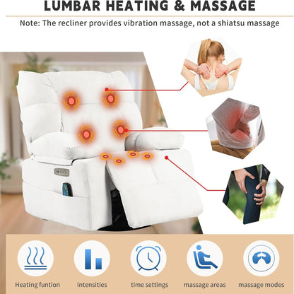 Poltrona reclinabile girevole XINMICS, poltrona reclinabile elettrica Glider con massaggio e riscaldamento
