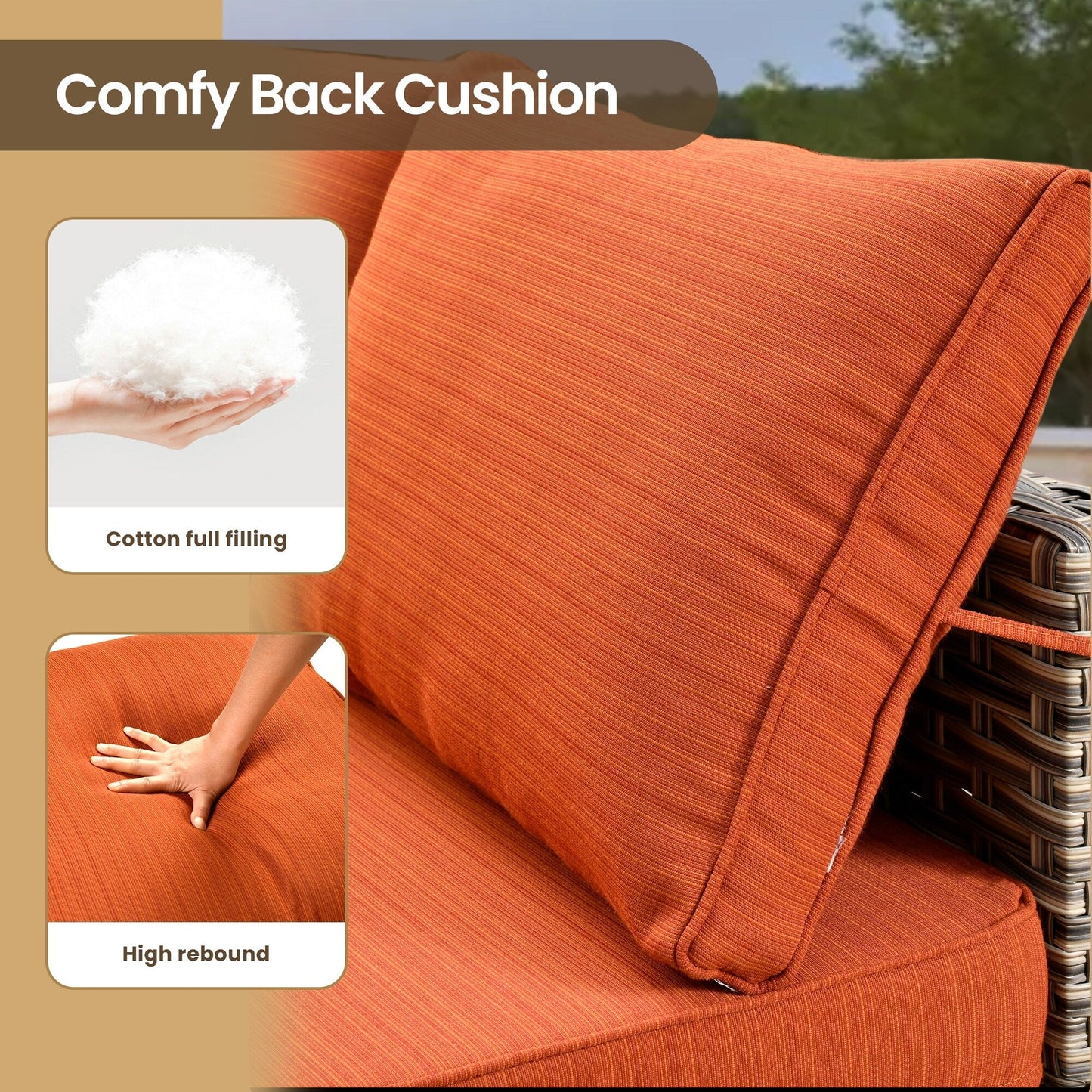 Set di mobili da giardino in rattan e vimini XIZZI da 11 pezzi con tavolo con braciere