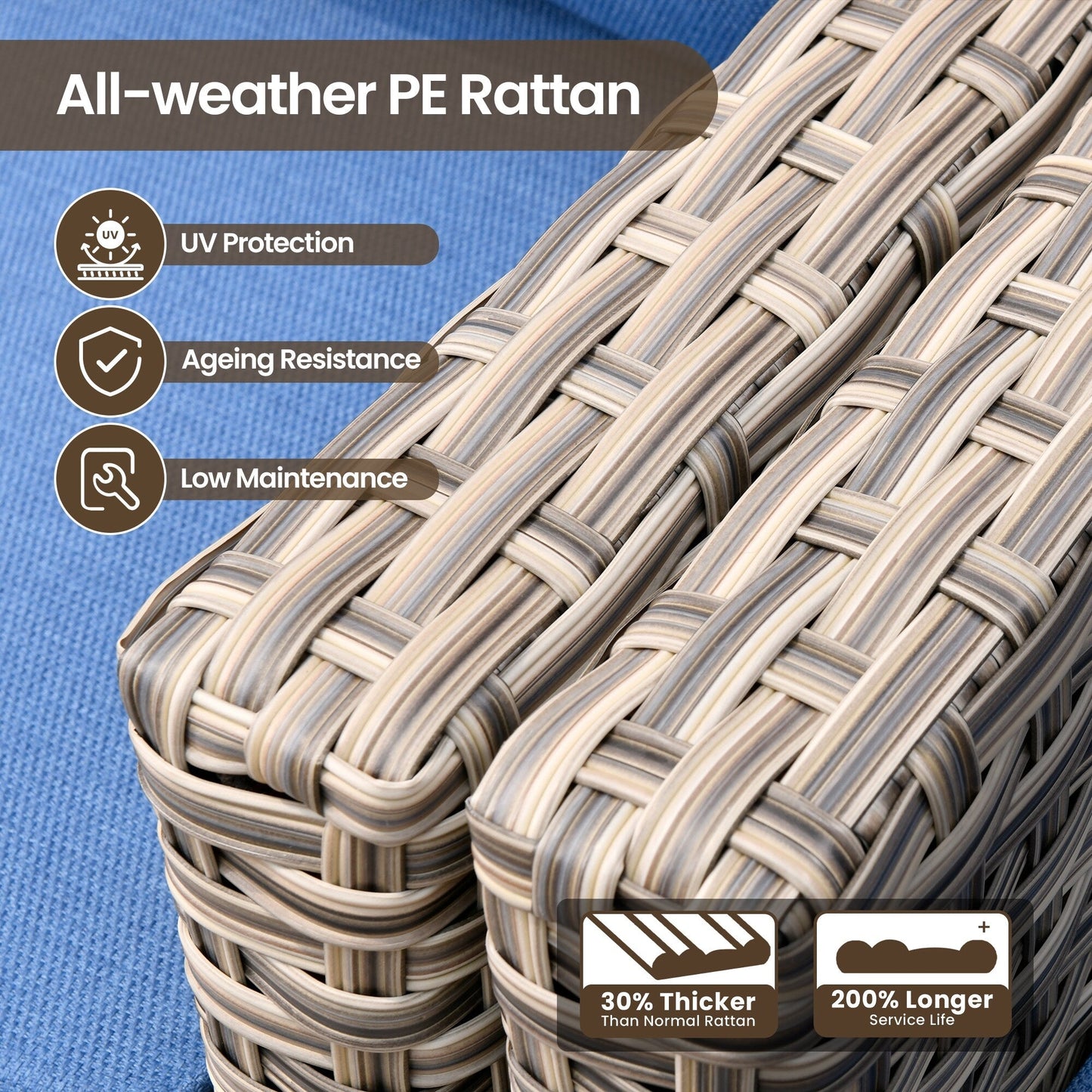 Set di mobili da giardino in rattan e vimini XIZZI da 11 pezzi con tavolo con braciere