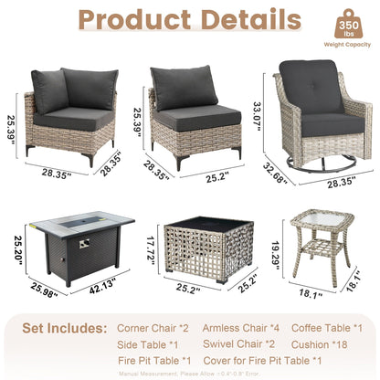 Set di mobili da giardino in rattan e vimini XIZZI da 11 pezzi con tavolo con braciere