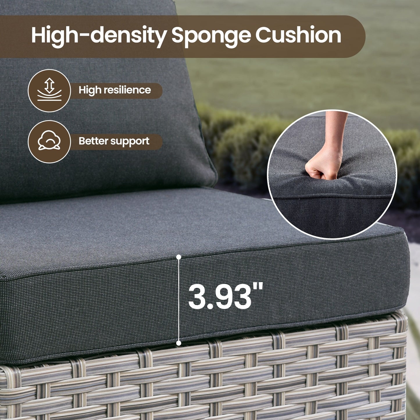 Set di mobili da giardino in rattan e vimini XIZZI da 11 pezzi con tavolo con braciere