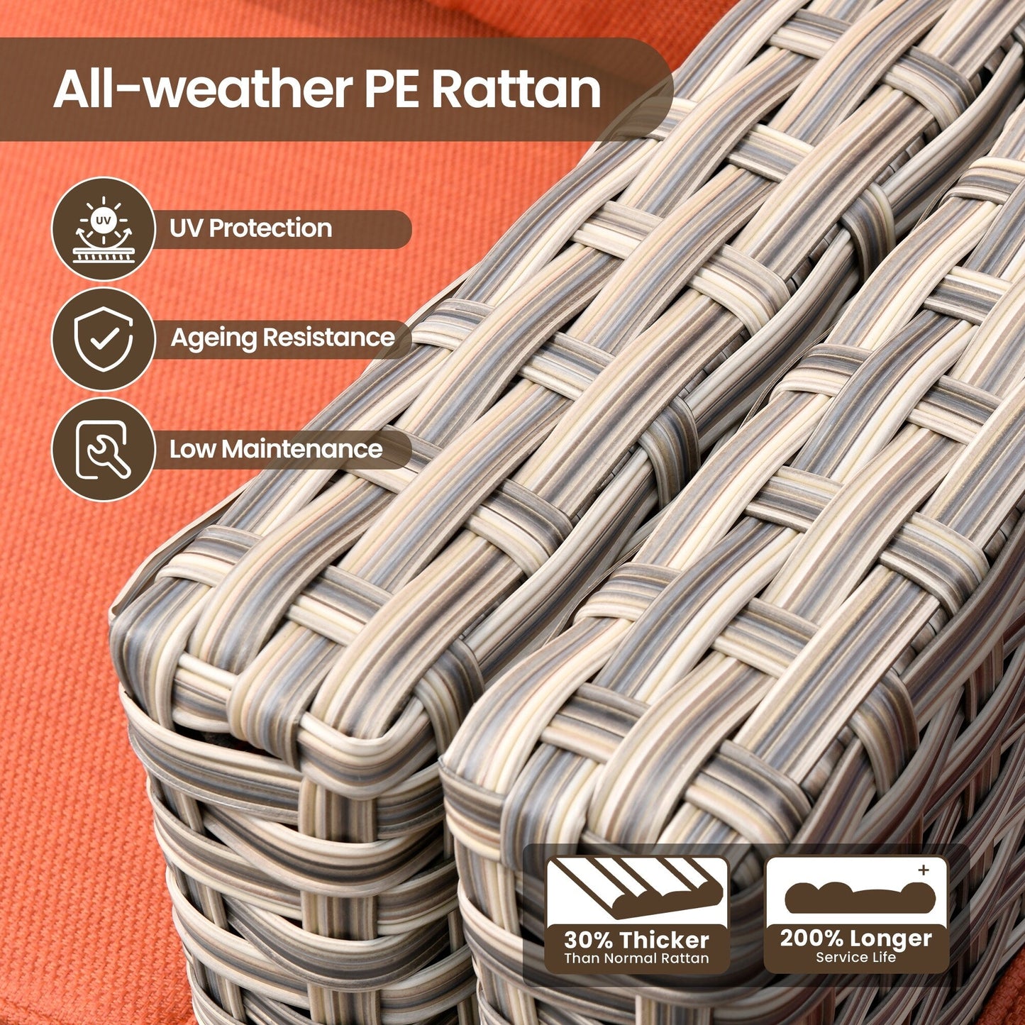 Set di mobili da giardino in rattan e vimini XIZZI da 11 pezzi con tavolo con braciere