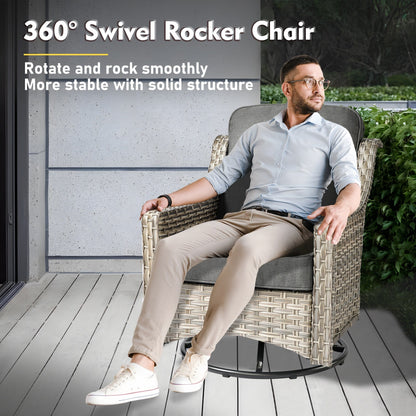 Set di mobili da giardino in rattan e vimini XIZZI da 11 pezzi con tavolo con braciere