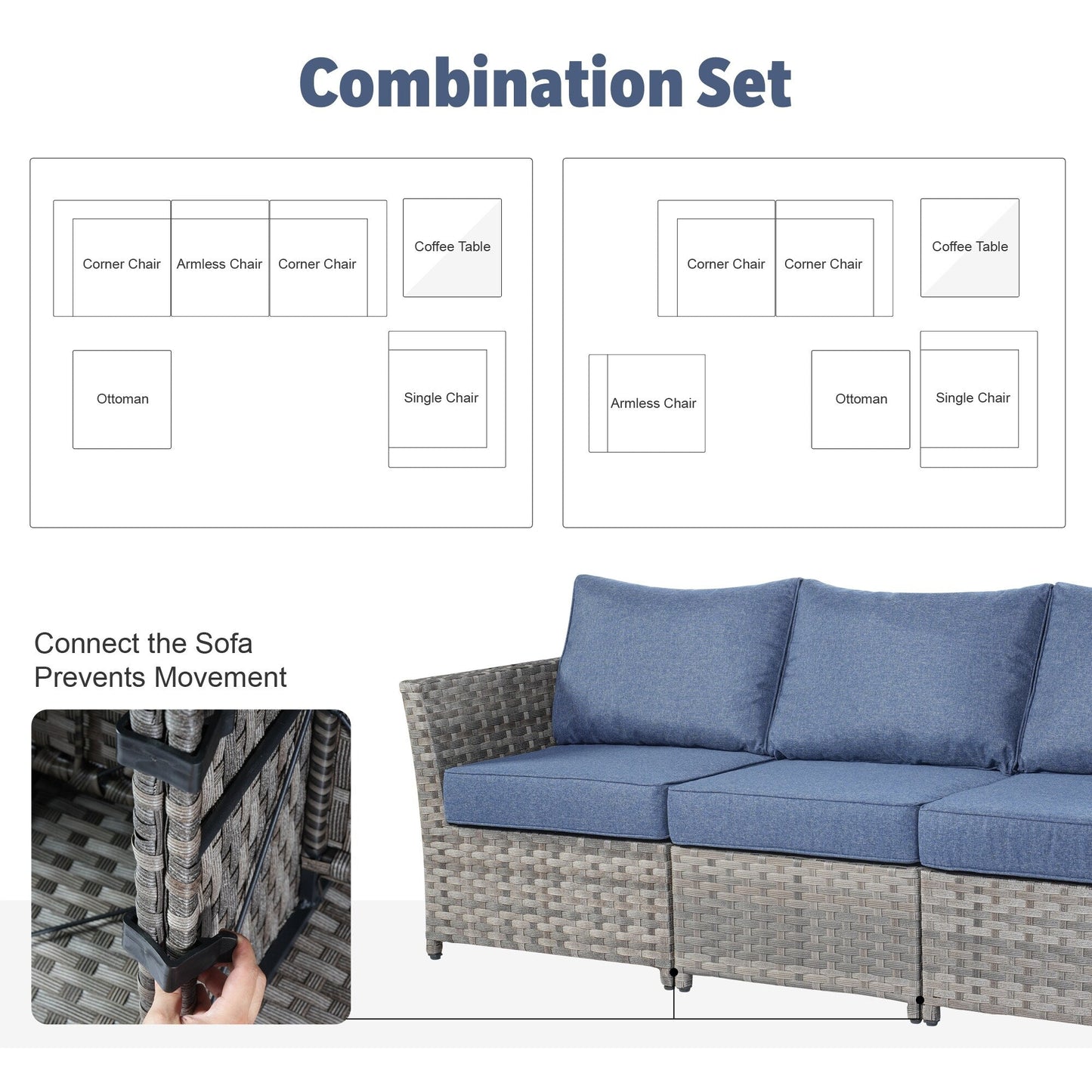 Set di mobili da esterno in vimini da 13 pezzi XIZZI con tavolo da fuoco