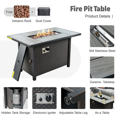 Set di mobili da esterno in vimini da 13 pezzi XIZZI con tavolo da fuoco