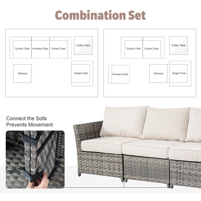 Set di mobili da esterno in vimini da 13 pezzi XIZZI con tavolo da fuoco