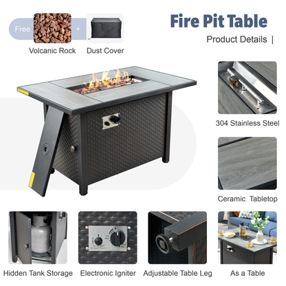 Set di mobili da esterno in vimini da 13 pezzi XIZZI con tavolo da fuoco