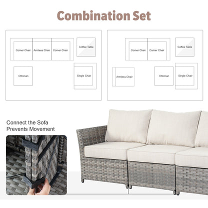 Set di mobili da esterno in vimini da 13 pezzi XIZZI con tavolo da fuoco