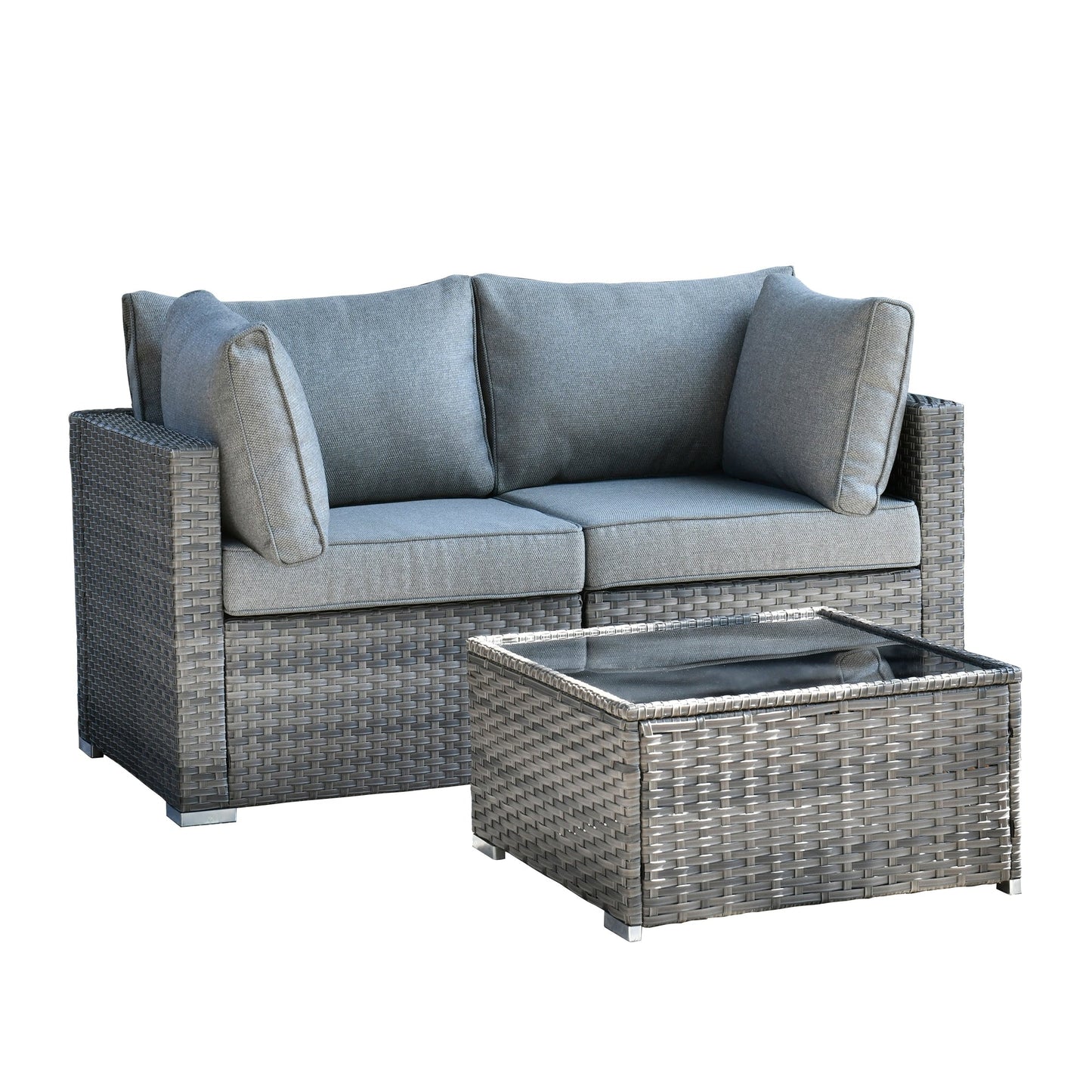 XIZZI Set di 3 divani da giardino in rattan e vimini, sedie angolari per esterni