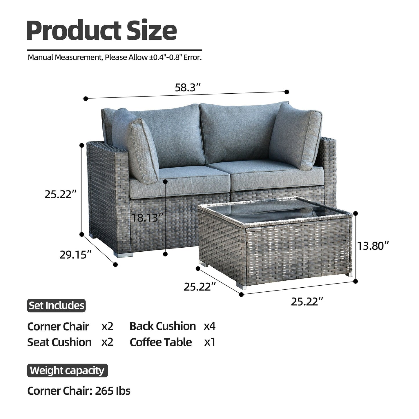 XIZZI Set di 3 divani da giardino in rattan e vimini, sedie angolari per esterni