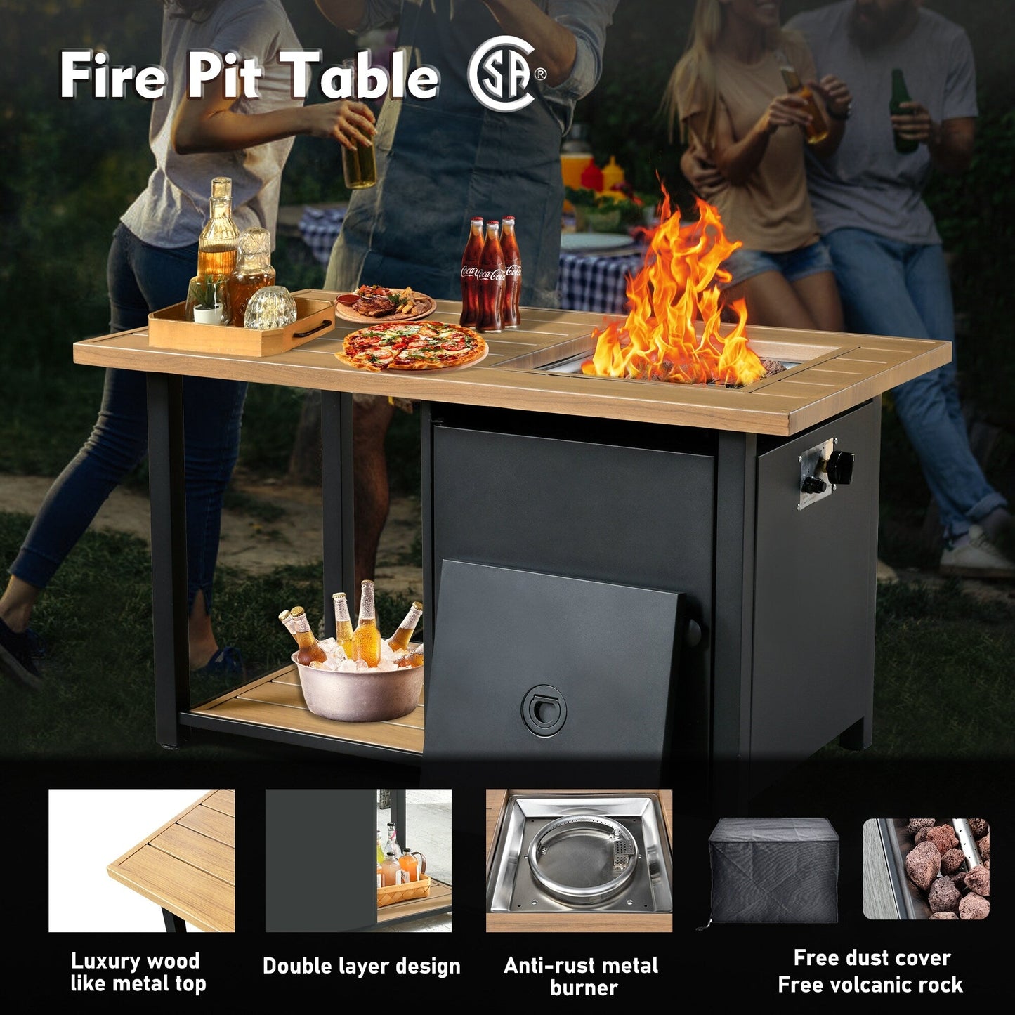 XIZZI Set di 5 divani da esterno in vimini con schienale alto e braciere per mobili da giardino