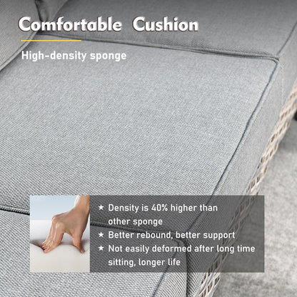 XIZZI Set di 5 divani da esterno in vimini con schienale alto e braciere per mobili da giardino