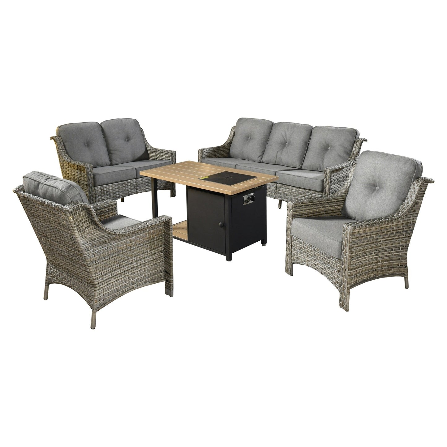 XIZZI Set di 5 divani da esterno in vimini con schienale alto e braciere per mobili da giardino