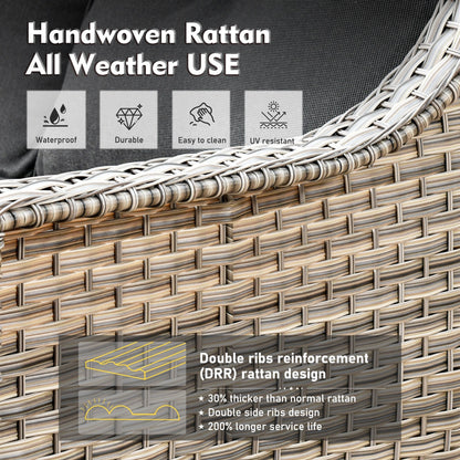 XIZZI Set di 5 divani da esterno in vimini con schienale alto e braciere per mobili da giardino