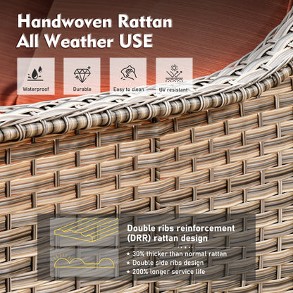 XIZZI Set di 5 divani da esterno in vimini con schienale alto e braciere per mobili da giardino