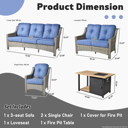 XIZZI Set di 5 divani da esterno in vimini con schienale alto e braciere per mobili da giardino