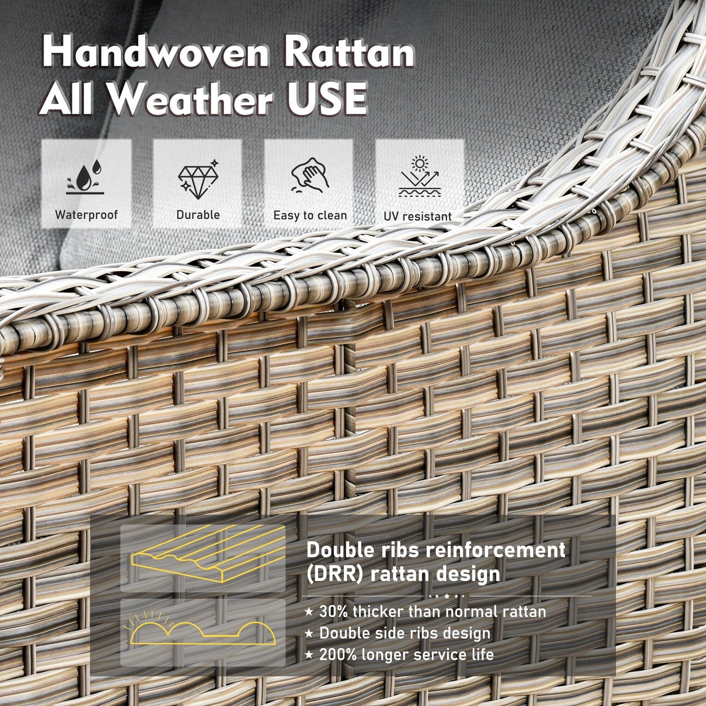 XIZZI Set di 5 divani da esterno in vimini con schienale alto e braciere per mobili da giardino