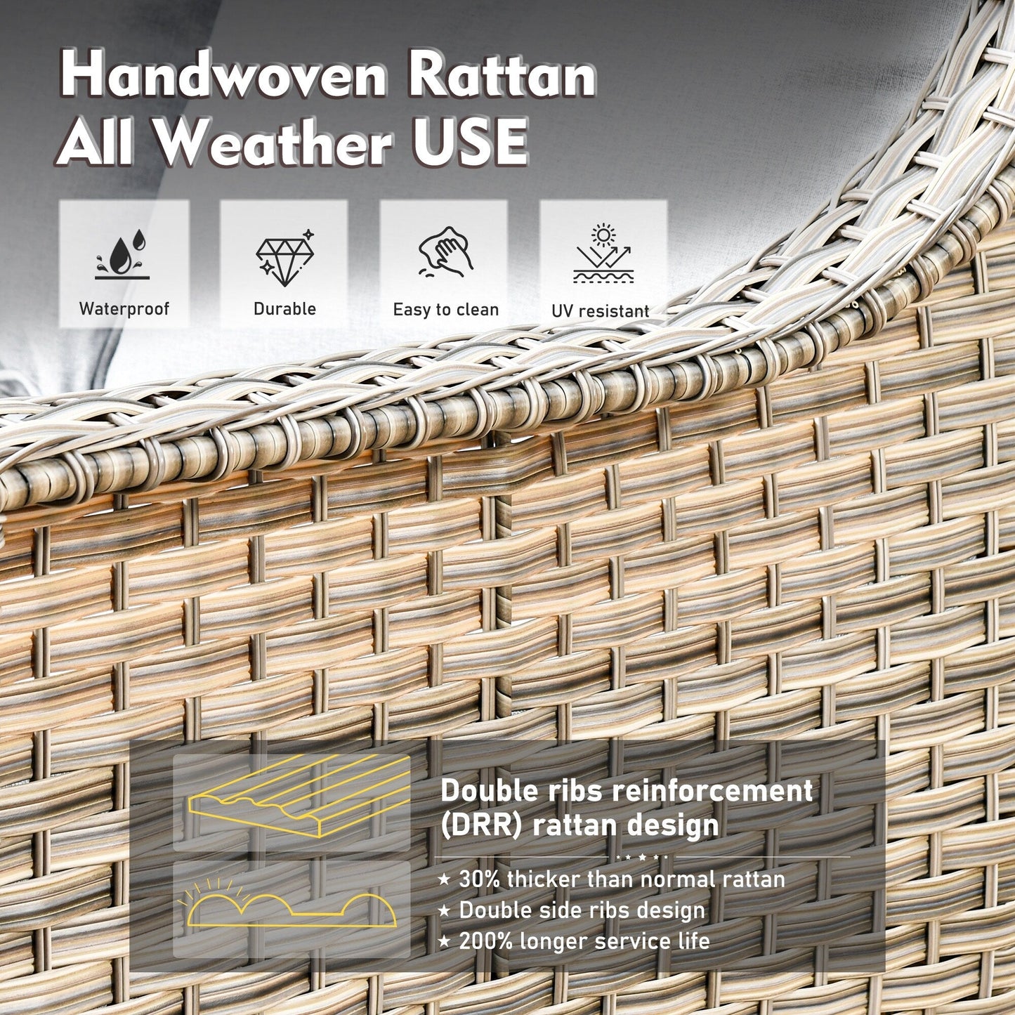 XIZZI Set di 5 divani da esterno in vimini con schienale alto e braciere per mobili da giardino