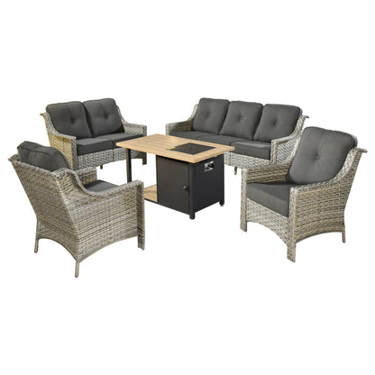 XIZZI Set di 5 divani da esterno in vimini con schienale alto e braciere per mobili da giardino