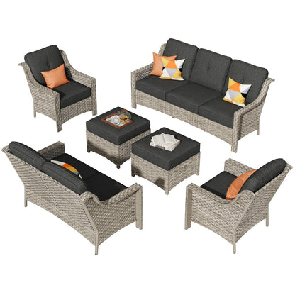 Set di divani da conversazione con seduta profonda per mobili da esterno in vimini da patio XIZZI da 6 pezzi