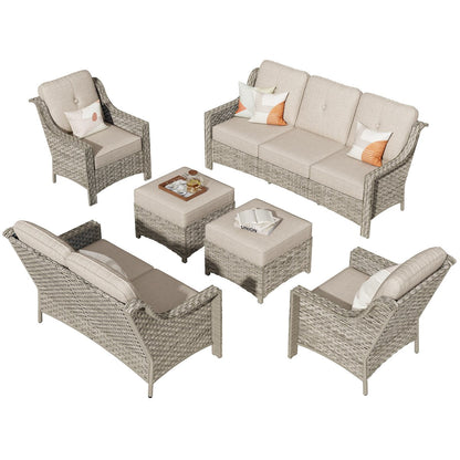 Set di divani da conversazione con seduta profonda per mobili da esterno in vimini da patio XIZZI da 6 pezzi
