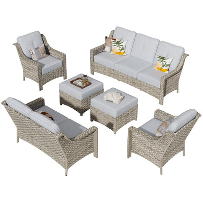 Set di divani da conversazione con seduta profonda per mobili da esterno in vimini da patio XIZZI da 6 pezzi