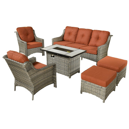 XIZZI Set di 6 divani da esterno in rattan e vimini con seduta profonda e braciere