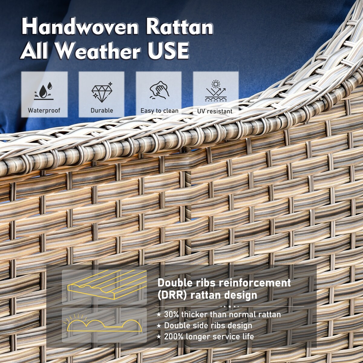 XIZZI Set di 6 divani da esterno in rattan e vimini con seduta profonda e braciere