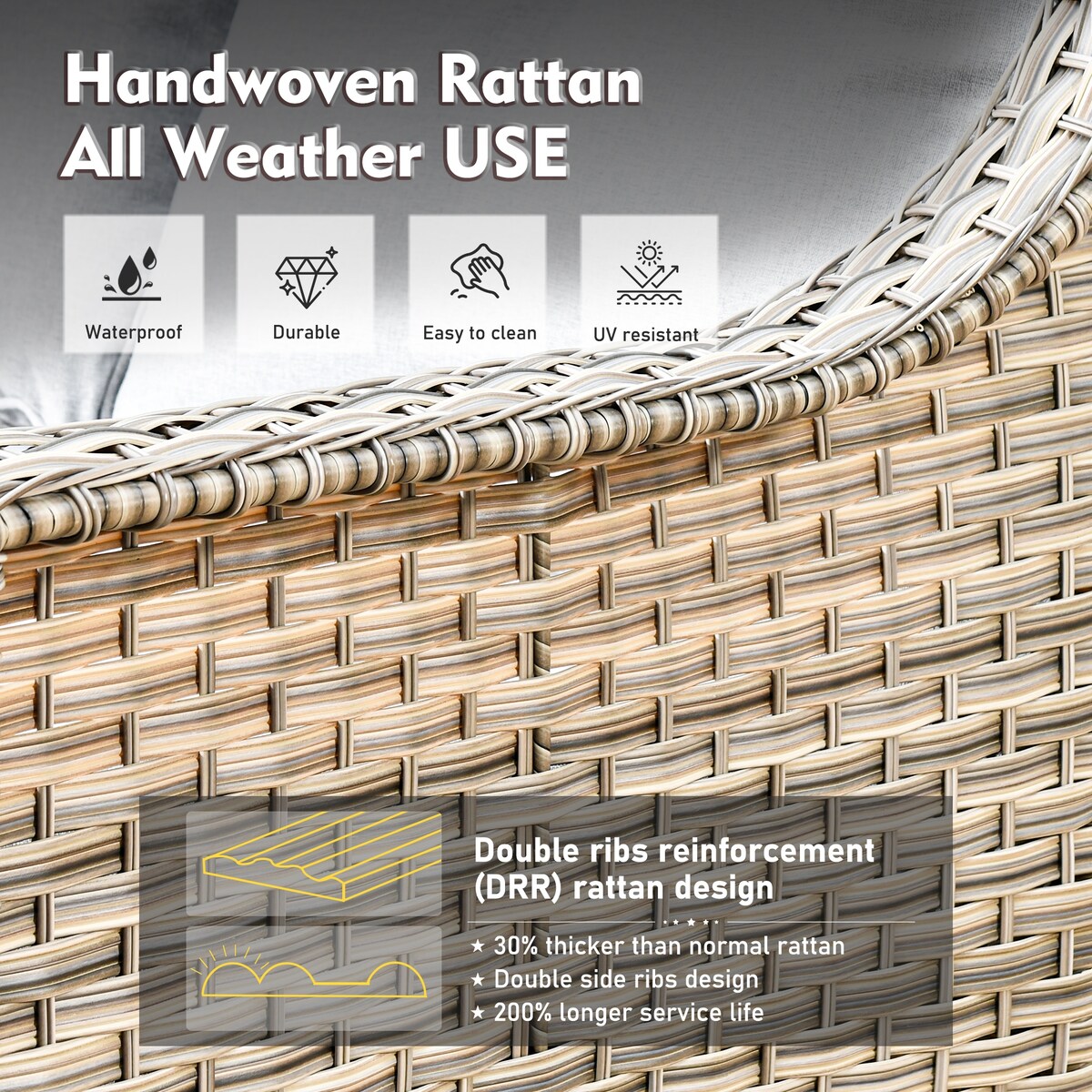 XIZZI Set di 6 divani da esterno in rattan e vimini con seduta profonda e braciere