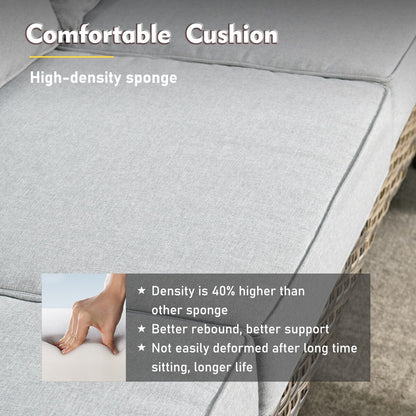 XIZZI Set di 6 divani da esterno in rattan e vimini con seduta profonda e braciere