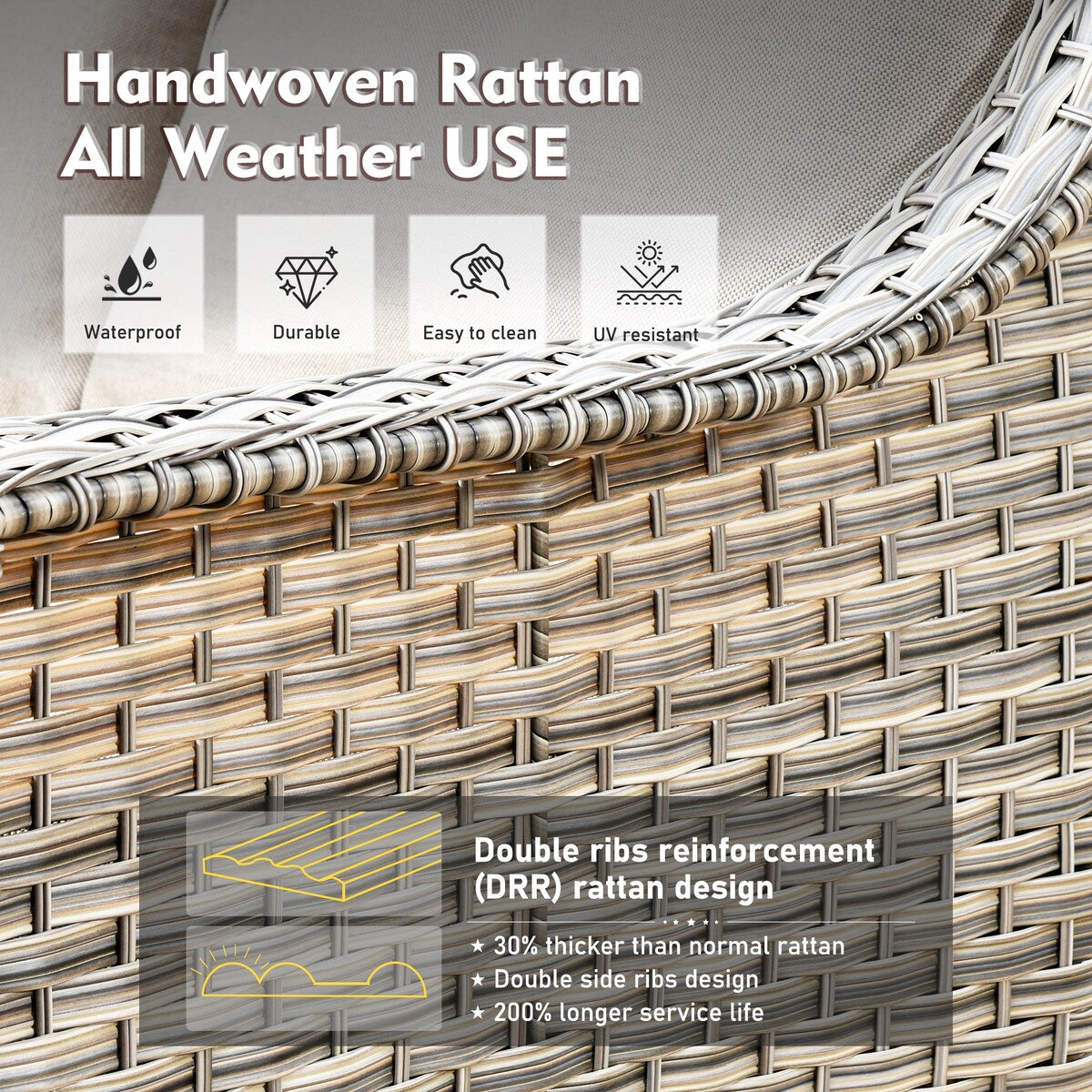 XIZZI Set di 6 divani da esterno in rattan e vimini con seduta profonda e braciere