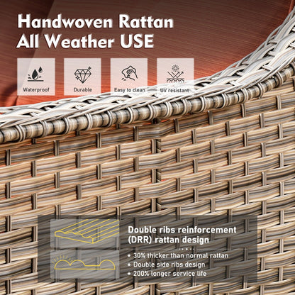 XIZZI Set di 6 divani da esterno in rattan e vimini con seduta profonda e braciere