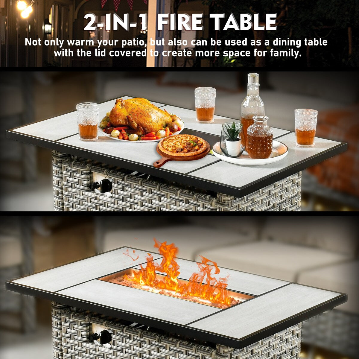 XIZZI Set di 6 divani da esterno in rattan e vimini con seduta profonda e braciere