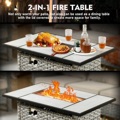 XIZZI Set di 6 divani da esterno in rattan e vimini con seduta profonda e braciere