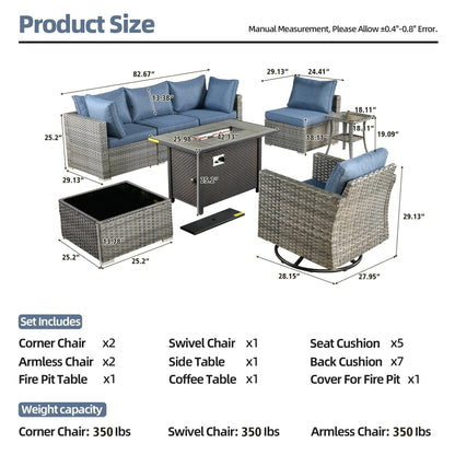 Set di 8 sedie girevoli per esterni in vimini da patio XIZZI con tavolo per braciere