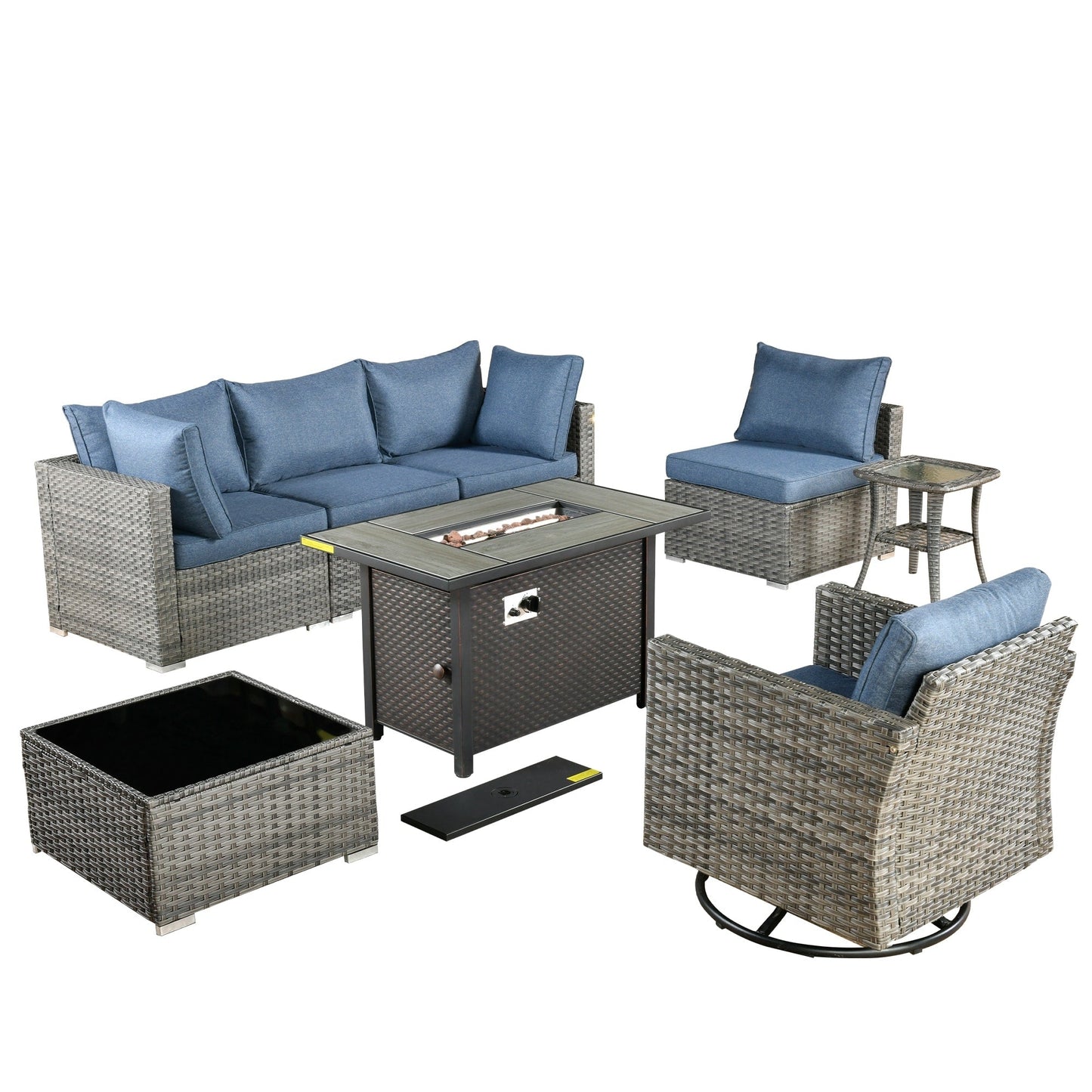 Set di 8 sedie girevoli per esterni in vimini da patio XIZZI con tavolo per braciere