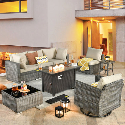 Set di 8 sedie girevoli per esterni in vimini da patio XIZZI con tavolo per braciere