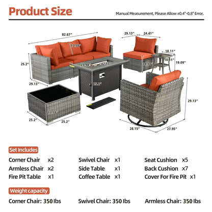 Set di 8 sedie girevoli per esterni in vimini da patio XIZZI con tavolo per braciere