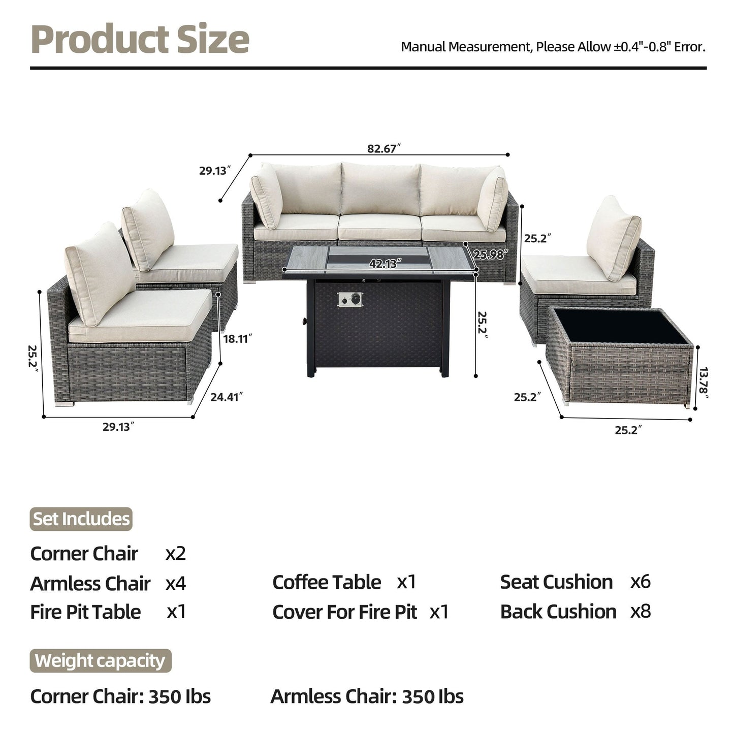 Set di mobili da giardino in vimini XIZZI da 8 pezzi con braciere